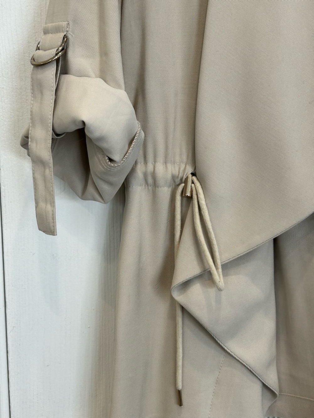 Zara Beige Drape Collar Asymmetric Blazer w/ Buckle Sleeves Sz 2-6 - Picture 4 of 6